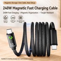 Kabel USB Type-C Magnetik 240W, Kabel Pengisi Daya Tembaga Murni Berlapis Nilon untuk Ponsel dan Tablet
