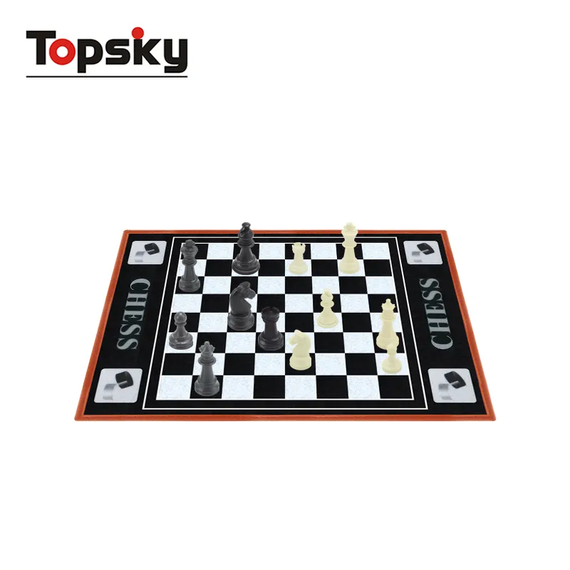 Folding international chess portable travel chess board mat game with black and white pieces set for kids and adults