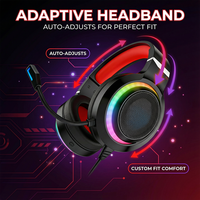 Casque de jeu filaire supra-auriculaire PJT-DEP2469 avec LED RGB couleur et microphone, compatible avec une faible latence