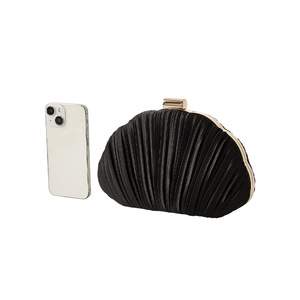 Pochette de soirée plissée pour femme, sac à main rigide, pochette de mariée, sac bandoulière pour tenue de soirée avec chaîne amovible - Product Image 6