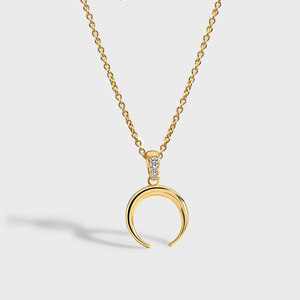 Collar con colgante de cuerno de luna CZ para mujer, cadena chapada en oro para clavícula, joyería de moda, entrega en 7 días - Product Image 4