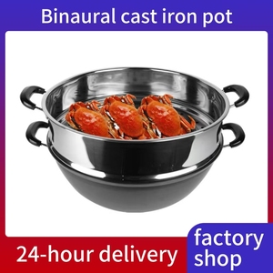 <span class=keywords><strong>Wok</strong></span> de Chef chinois en fonte antirouille, poêle à frire 40 Cm à Double poignée - Product Image 4