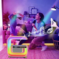 Chargeur sans fil rapide rechargeable par USB en forme de G 5 en 1, lampe d'ambiance LED RVB intelligente avec haut-parleur Bluetooth et horloge pour la maison