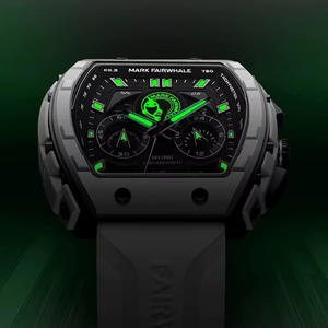 Mark Fairwhale FW 5670 Men's Quartz Tonneau <strong>Automatic</strong> <strong>Chronograph</strong> 3BAR Water Resistance Complete Calendar Silicone Sports Charm - Product Image 4
