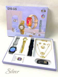Coffret Cadeau de Luxe pour Femmes : Montre Connectée et Ensemble d'Accessoires <span class=keywords><strong>6</strong></span> en 1 D15 GS (Montre Quartz, Bracelet, Collier, Boucles d'Oreilles) pour Femme - Product Image 4