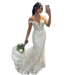 Off Shoulder <b>Lace</b> Mermaid Wedding Dress Sweetheart Neckline <b>White</b> Vintage Style Reception Gown JM370 - Product Image 4