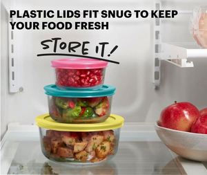 New 3-Piece Microwavable Pressed Glass Food Storage Containers with Lids <b>Mixing</b> Bowls & Meal Prep Containers - Product Image 2