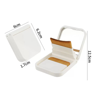 Portable <b>Mini</b> Folding <b>Foundation</b> Brush with Mirror Travel Size Flat Kabuki Synthetic Hair Soft Face Powder Makeup Kabuki Brush - Product Image 1