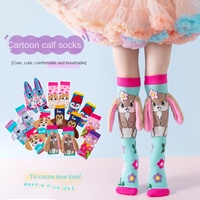 Chaussettes montantes pour filles, thème dessin animé mignon, oreilles 3D en peluche, design estival, en Spandex/Polyester, amusantes et stylées pour enfants