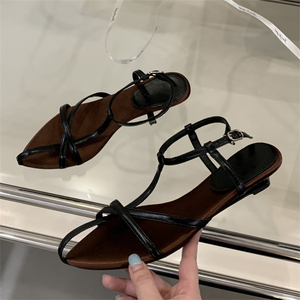 Sandalias de Playa de Verano para Mujer XSD, con Punta Abierta, Tiras Cruzadas, con Cordones de Cuero, Tacón Bajo, Tacón Gatito, Sandalias Planas - Product Image 4