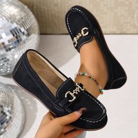 Mocassins plats à bout rond en daim, à enfiler, avec chaîne dorée et mors de cheval, surpiqûres, talon de 1,5 cm, 5 couleurs, collection automne 2026, style Old Money Preppy, OEM