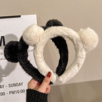 Serre-tête mignon en peluche avec oreilles d'ours pour femme, idéal pour l'automne et l'hiver, fait main, pour le lavage du visage et accessoires capillaires