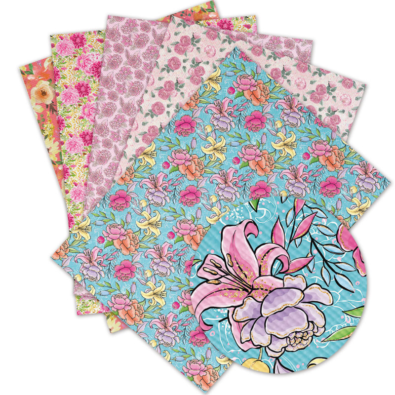 136 cm *30 cm Professional custom Bright flowers Faux Synthetic Leather Fabric for hat making