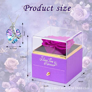 กล่องเครื่องประดับกระดาษ/กระดาษแข็งรูปทรงสี่เหลี่ยมผืนผ้า พร้อมสร้อยคอและแหวน สำหรับวันแม่  ดอกกุหลาบนิรันดร์และ<span class=keywords><strong>ดอกไม้</strong></span>จริง 100 <span class=keywords><strong>ภาษา</strong></span> ขายส่ง - Product Image 2