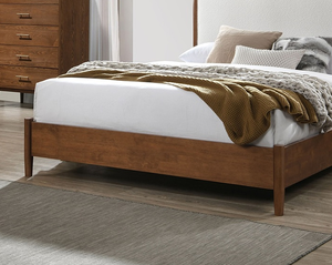 Walnut Color <b>Panel</b> <b>Headboard</b> Beige Upholstered 1pc Full Size Adjustable Convertible Bed Oak Mattress Ready Modern Style - Product Image 5