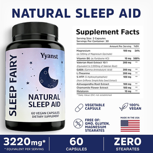 Capsules véganes de haute qualité Sleep Fairy Natural Sleep Aid & stress relief avec mélatonine, racine de valériane et ashwagandha, marque privée. - Product Image 3