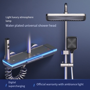 Juego de ducha con rociador superior LED de masaje de lluvia gris, cabezal de lluvia de acero inoxidable, ducha de baño moderna OEM Square <span class=keywords><strong>02</strong></span> - Product Image 3