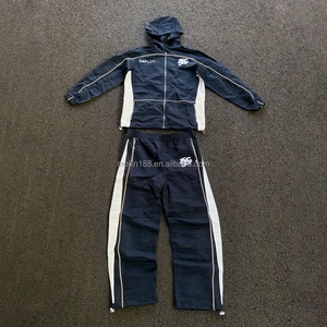 Ensemble 2 pièces : Vestes zippées patchwork personnalisées et pantalons de survêtement en nylon – Survêtement de jogging coupe-vent léger - Product Image 1