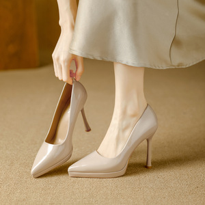 Chaussures à talons hauts en cuir de vache durable pour femmes, plateforme, semelle épaisse, confort, talons aiguilles, pour rester debout longtemps, shopping, rendez-vous romantique - Product Image 1