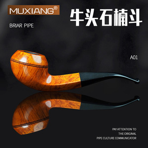 Muxiang Tobacco Pipe Bent Type Briarwood Handcrafted Gold Black Finish Men's Smoking Pipe - Product Image 5