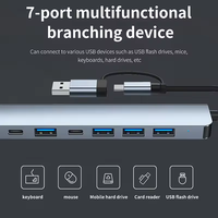 Répartiteur 2 en 1 USB A vers Type C Hub 7 ports USB 3.0 avec concentrateurs USB d'extension PD pour ordinateur portable