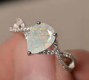 <b>925</b> <b>Silver</b> Women's Pear Cut Topaz Engagement <b>Ring</b> Romantic Prong Setting Gemstone <b>Rings</b> - Product Image 2