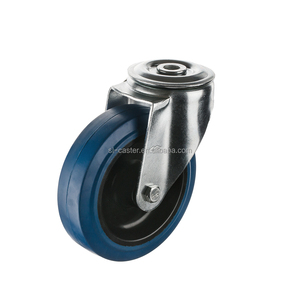 5 Zoll Industrielles Blaues Elastisches Gummi-Lenkrolle 125mm Blaue Gummi-Lenkrolle mit Bremse - Product Image 4