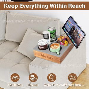 Norar Solid Wood Desktop Storage Tray With Silicone Cup <b>Holder</b> For Coffee Snacks Remote <b>Control</b> Organizing Living Room Use - Product Image 5