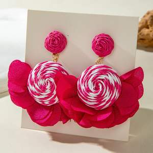 Pendientes Colgantes de Rafia Tejidos a Mano con Flores Coloridas, Estilo Bohemio Vintage para Mujer - Product Image 4