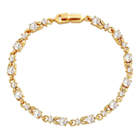 Bracelet Tennis de Luxe pour Femme en Laiton Plaqué Or 18K avec Zircons et Maillons Feuille, Bijou Fin Tendance pour Usage Quotidien, Idéal Cadeau