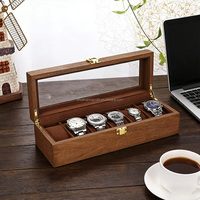Boîte de rangement pour montres en bois massif haut de gamme personnalisée avec 6 compartiments, présentoir à bijoux, boîte à montres en bois