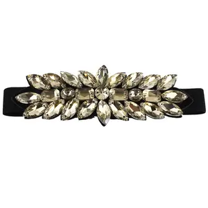 Women Lady Multi Color Crystal Beads Belt For Dress Wide Stretchy Waist Belt Wholesale Hot Sale Black Elastic Big Vintage Belt