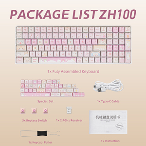 Clavier mécanique ZORNHER ZH100 Meow Meow Squad rose, clavier de jeu pour <span class=keywords><strong>PC</strong></span> avec pavé numérique crémeux 98%, clavier féminin pour filles - Product Image 6