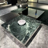 Table basse carrée en acier massif de style italien moderne et minimaliste, avec plateau en marbre, métal et verre miroir, pour le salon