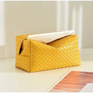 Caja de almacenamiento de pañuelos de cuero PU trenzado, servilleta de entrada de escritorio de lujo para coche, soporte de papel, artesanías de cuero hechas a mano - Product Image 3