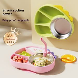 จานแบ่งส่วนสำหรับเด็ก ลายการ์ตูนไดโนเสาร์ ทำจากซิลิโคน พร้อมฐานดูด ปลอดสาร BPA สำหรับ<span class=keywords><strong>เด็ก</strong></span> - Product Image 1