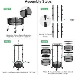 Étagère de rangement moderne en métal à 5 niveaux avec quatre roues, étagère amovible pour fruits, vente en gros - Product Image 3
