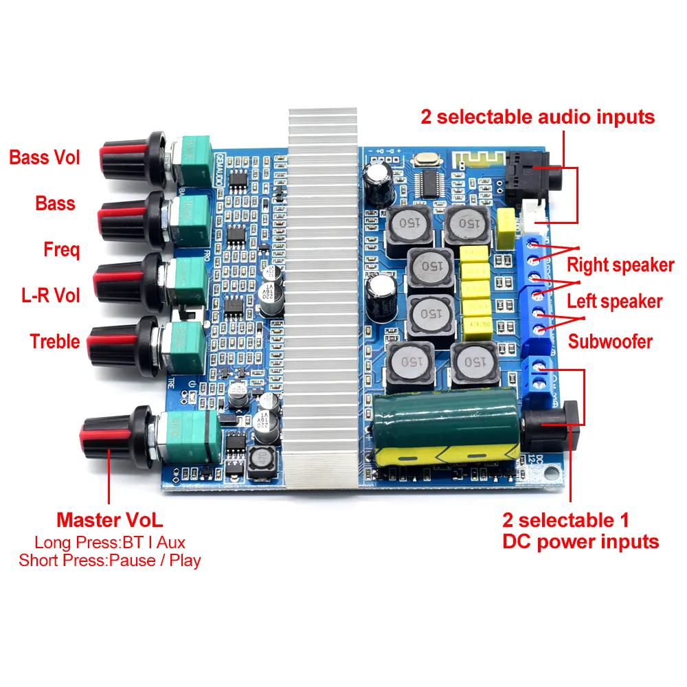 2.1 ช่องProfessional TPA3116D2 เครื่องขยายเสียง 2*50W + 100WสเตอริโอEqualizer Amp 5.0 ไฮไฟซับวูฟเฟอร์