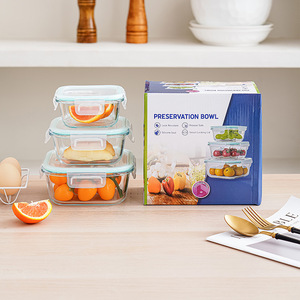 食品保存容器<span class=keywords><strong>500ml</strong></span> 1000mlスクエアガラスセット冷蔵庫と冷凍庫BPAフリー漏れ止め蓋付き - Product Image 2
