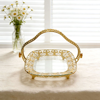 Fruteira de Vidro Transparente Europeia de Luxo com Alça, Cesto Decorativo Personalizado para Armazenamento, Bandeja para Mesa de Casamento e Decoração de Casa – Atacado