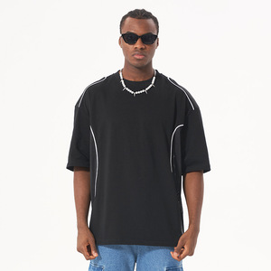 Camiseta informal personalizada <span class=keywords><strong>de</strong></span> alta calidad para hombre, longitud corta <span class=keywords><strong>de</strong></span> gran tamaño con nuevo diseño <span class=keywords><strong>de</strong></span> contraste <span class=keywords><strong>de</strong></span> corte <span class=keywords><strong>de</strong></span> arco <span class=keywords><strong>de</strong></span> retazos <span class=keywords><strong>de</strong></span> malla, estampado teñido liso - Product Image 2