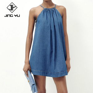 Factory direct, <b>loose</b>-<b>fitting</b> sleeveless patterned denim mini <b>dress</b> high-quality twill denim <b>dress</b> - Product Image 1