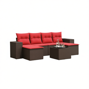 Set Divano da Giardino in Polyrattan Marrone con Cuscini, 6 Posti, Arredamento da Esterno dal Design Contemporaneo - Product Image 1