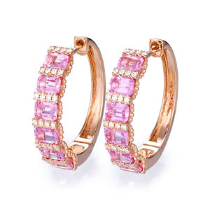 Pendientes de Aro Personalizados de Oro Rosa de 18K, Chapados en Rodio Vintage, con Diamantes Naturales, Corte Esmeralda, Zafiro Rosa, Regalo de Compromiso o Boda - Product Image 1