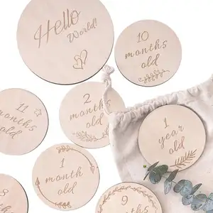 newborn photography props engraved baby milestone cards wood baby shower gifts wooden double sided discs baby gift sets bag