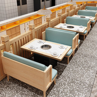 Table de barbecue et de fondue sans fumée en bois massif moderne avec chaises, structure métallique, pour restaurant commercial et usage domestique