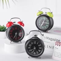 Jam Alarm Mini Logam Kreatif 40mm, Jam Meja Senyap untuk Samping Tempat Tidur, Tampilan Jarum, Lampu Malam, Desain Geometris untuk Dekorasi Rumah