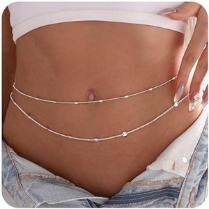 Catena da vita da donna a doppio strato in acciaio inossidabile placcato oro con perle di miglio, popolare per il commercio transfrontaliero - Product Image 5