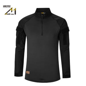 Haut à col montant à manches longues noir à séchage rapide - 8% élasthanne, extensible dans les 4 sens, anti-froissement, respirant, pour l'entraînement en extérieur/tactique - Product Image 1