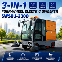 Nouvelle balayeuse électrique autoportée 4 roues 2026 avec cabine entièrement fermée, batterie 48V, réservoir 160L/200L et pompe haute pression pour routes